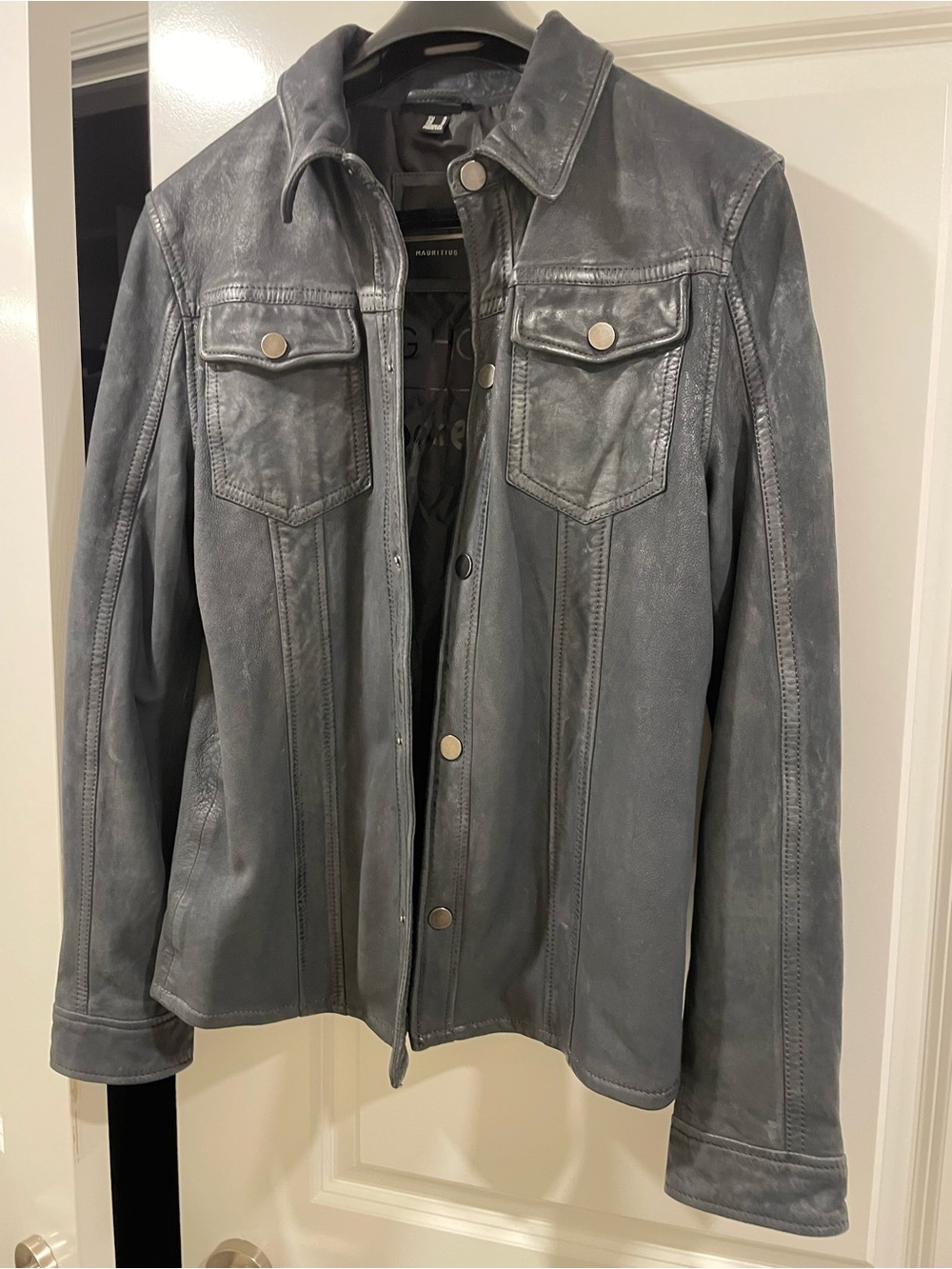Men's Slate Gray Leather Shirt Jacket